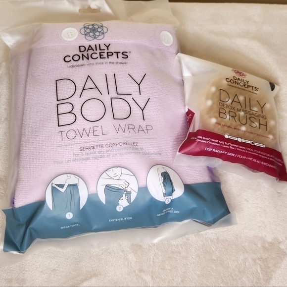 Daily Concepts Bath Towel Wrap and Body Brush Bundle - Picture 1 of 13